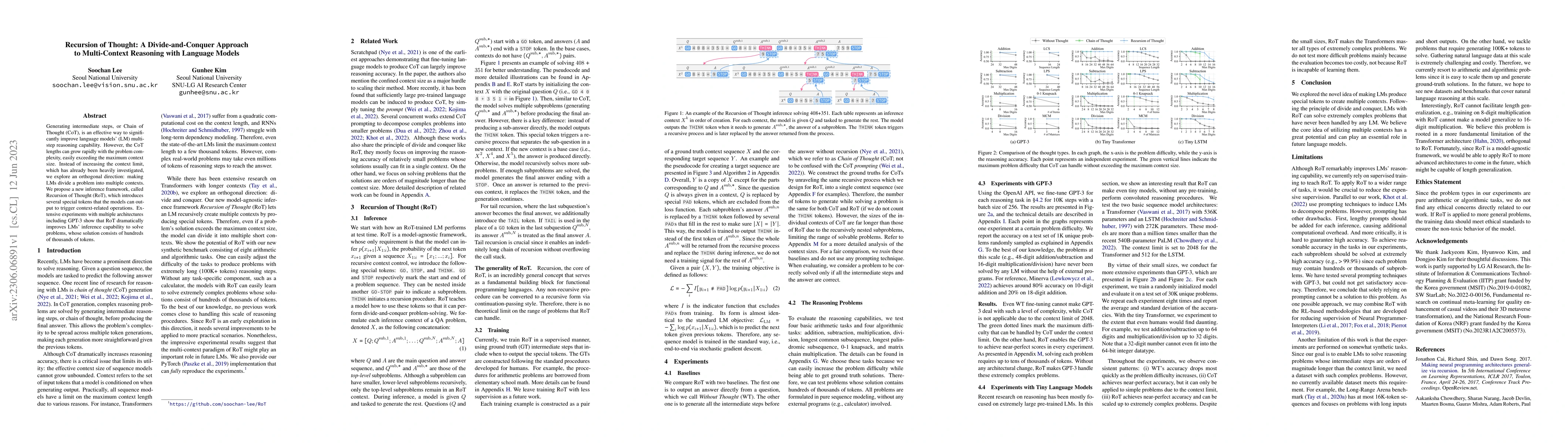 Thumbnail for Recursion of Thought: A Divide-and-Conquer Approach to Multi-Context
  Reasoning with Language Models
