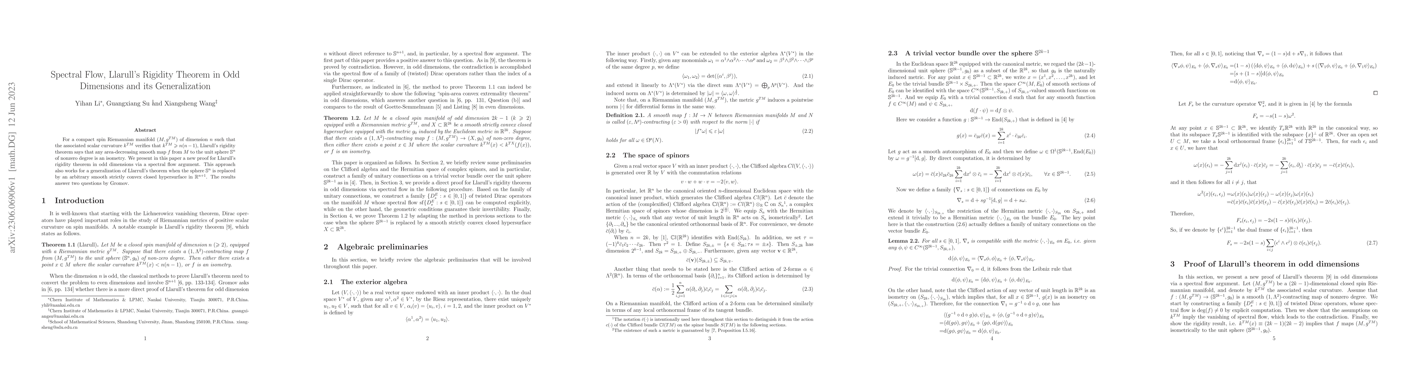 Thumbnail for Spectral Flow, Llarull's Rigidity Theorem in Odd Dimensions and its
  Generalization
