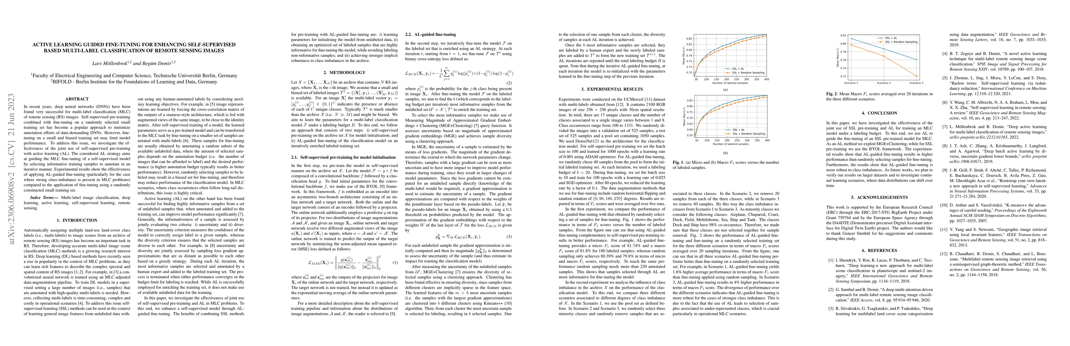 Thumbnail for Active Learning Guided Fine-Tuning for enhancing Self-Supervised Based
  Multi-Label Classification of Remote Sensing Images
