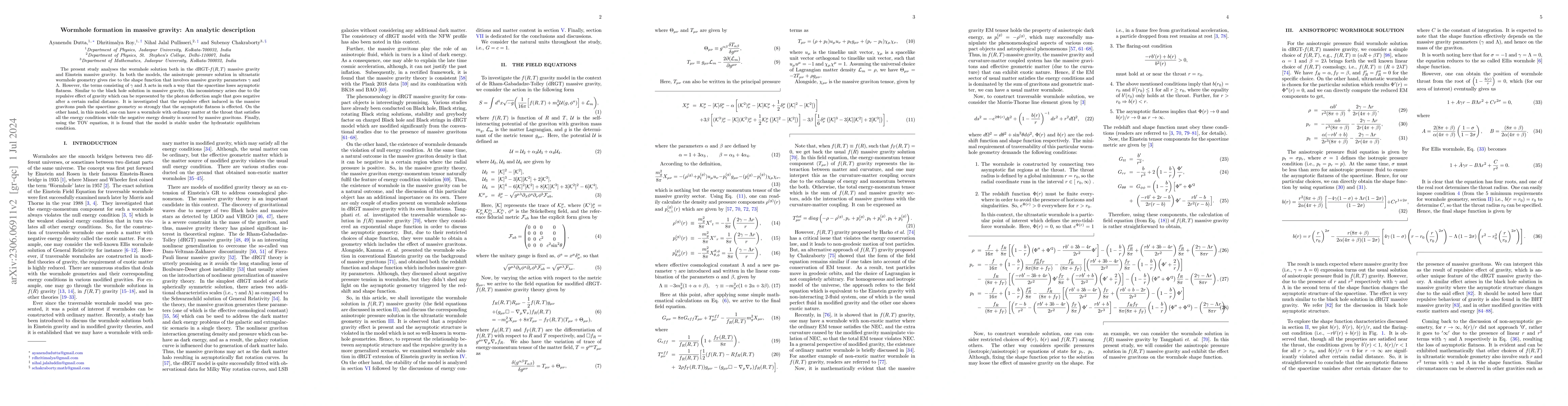 Thumbnail for Wormhole formation in massive gravity: An analytic description