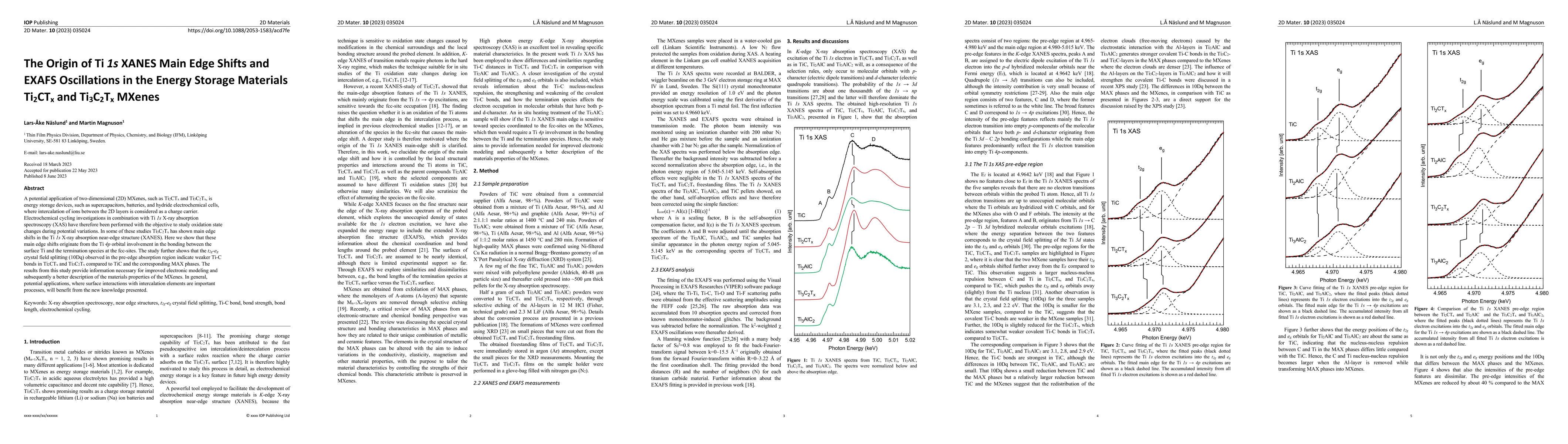 Thumbnail for The Origin of Ti 1s XANES Main Edge Shifts and EXAFS Oscillations in the
  Energy Storage Materials Ti2CTx and Ti3C2Tx MXenes
