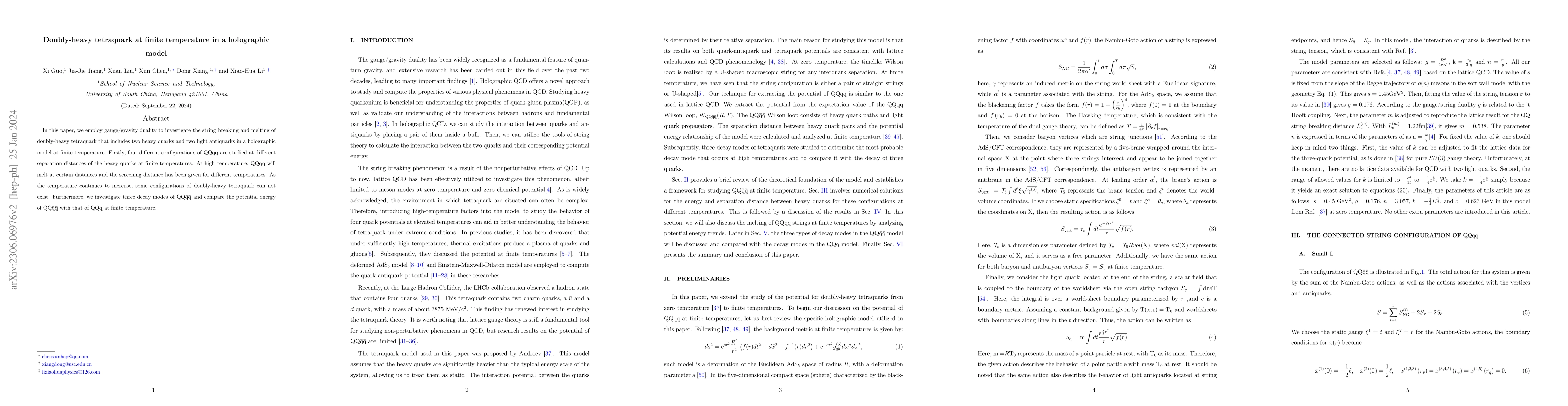 Thumbnail for Doubly-heavy tetraquark at finite temperature in a holographic model