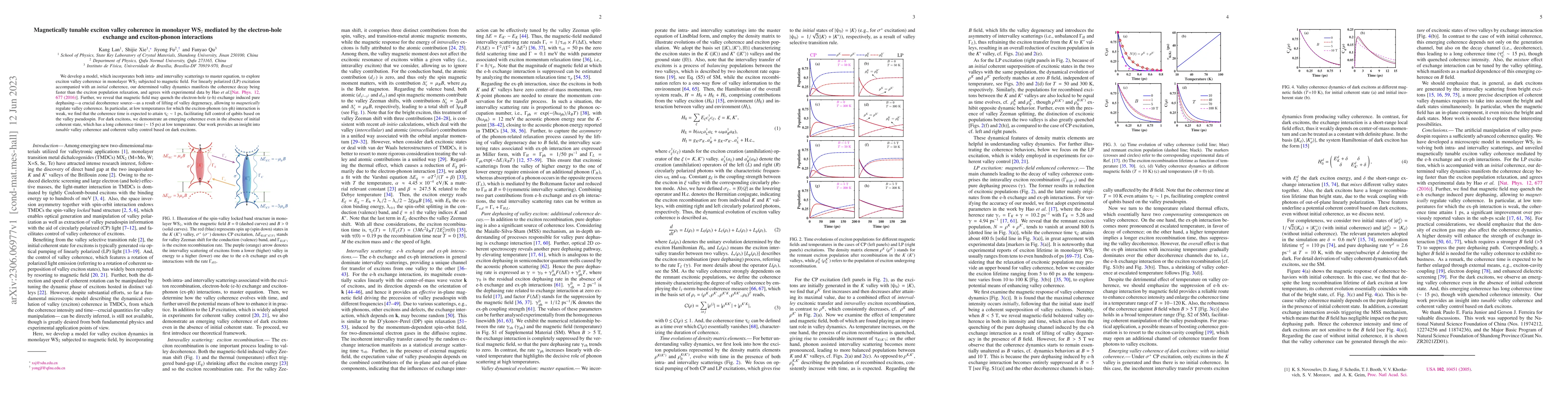 Thumbnail for Magnetically tunable exciton valley coherence in monolayer WS$_2$
  mediated by the electron-hole exchange and exciton-phonon interactions