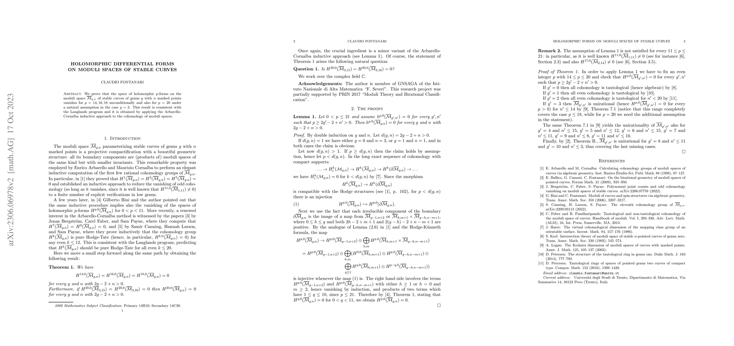 Thumbnail for Holomorphic differential forms on moduli spaces of stable curves