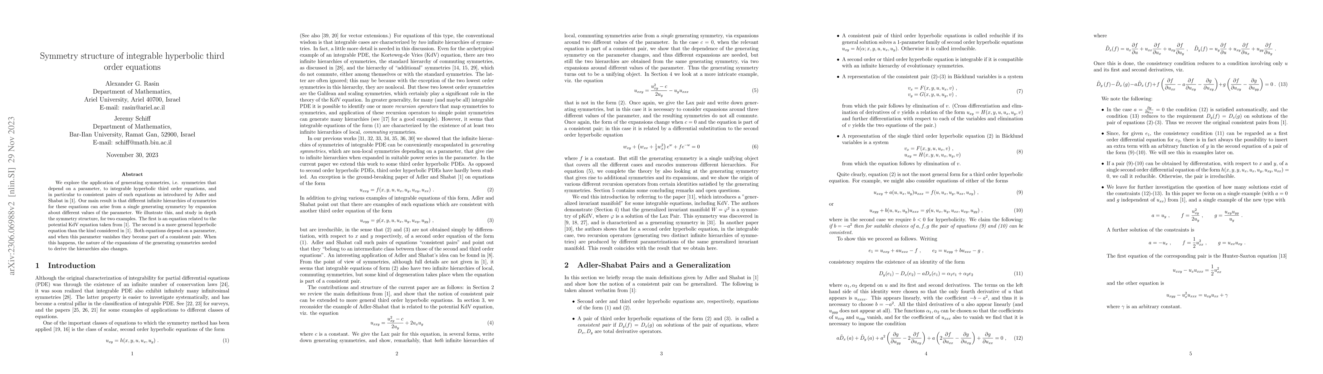 Thumbnail for Symmetry structure of integrable hyperbolic third order equations