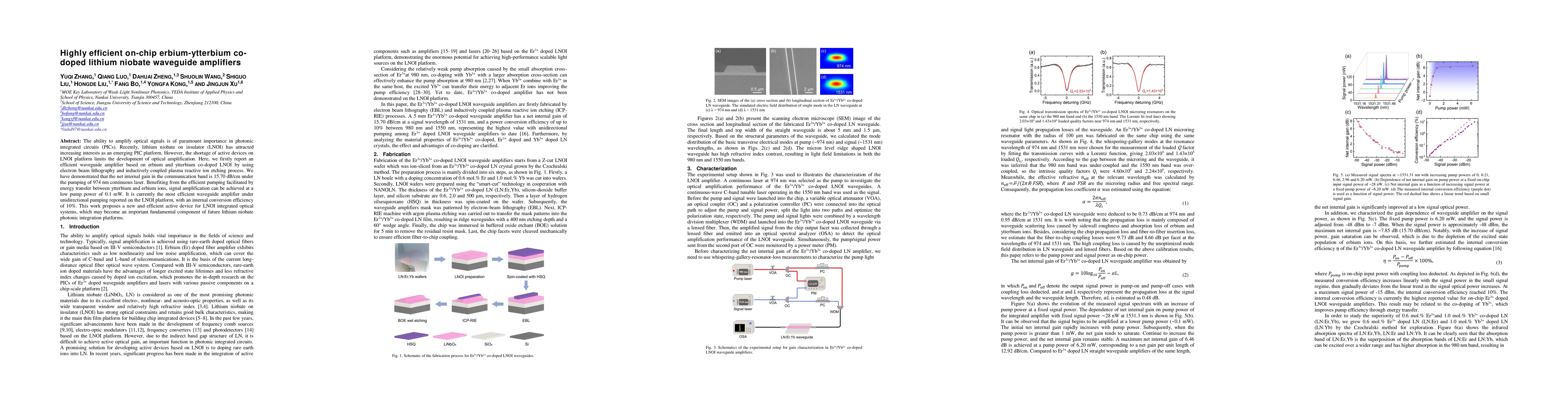 Thumbnail for Highly efficient on-chip erbium-ytterbium co-doped lithium niobate
  waveguide amplifiers