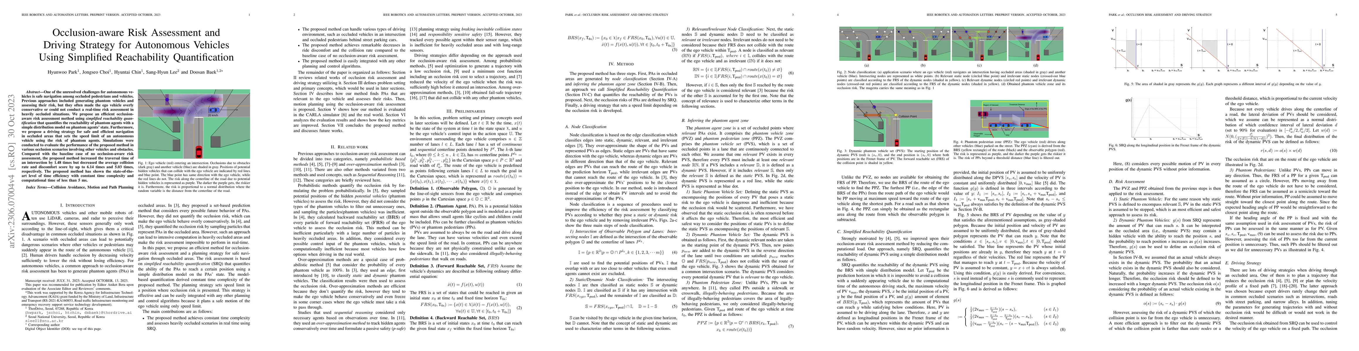Thumbnail for Occlusion-aware Risk Assessment and Driving Strategy for Autonomous
  Vehicles Using Simplified Reachability Quantification