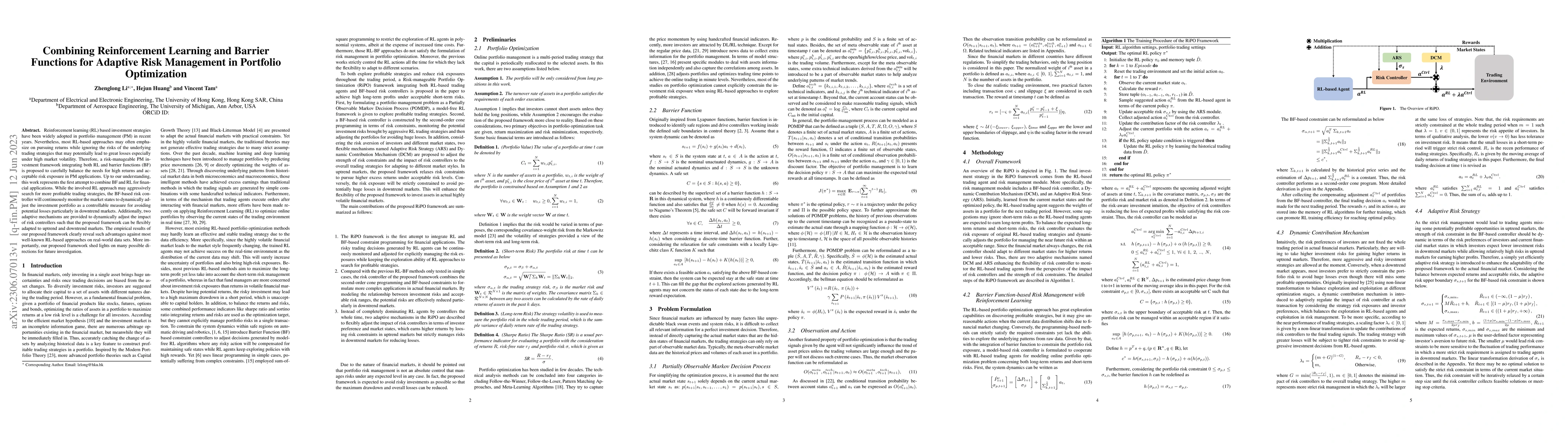 Thumbnail for Combining Reinforcement Learning and Barrier Functions for Adaptive Risk
  Management in Portfolio Optimization