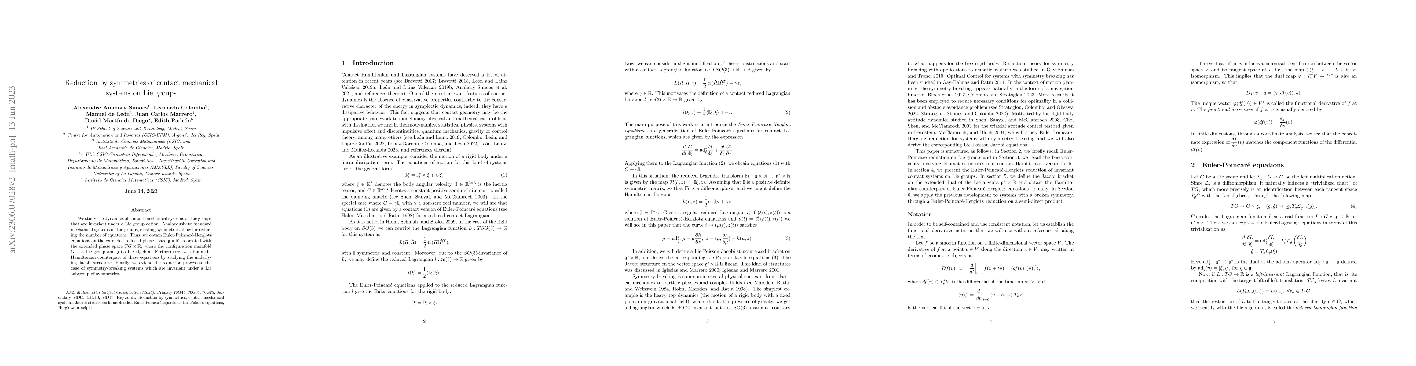 Thumbnail for Reduction by symmetries of contact mechanical systems on Lie groups