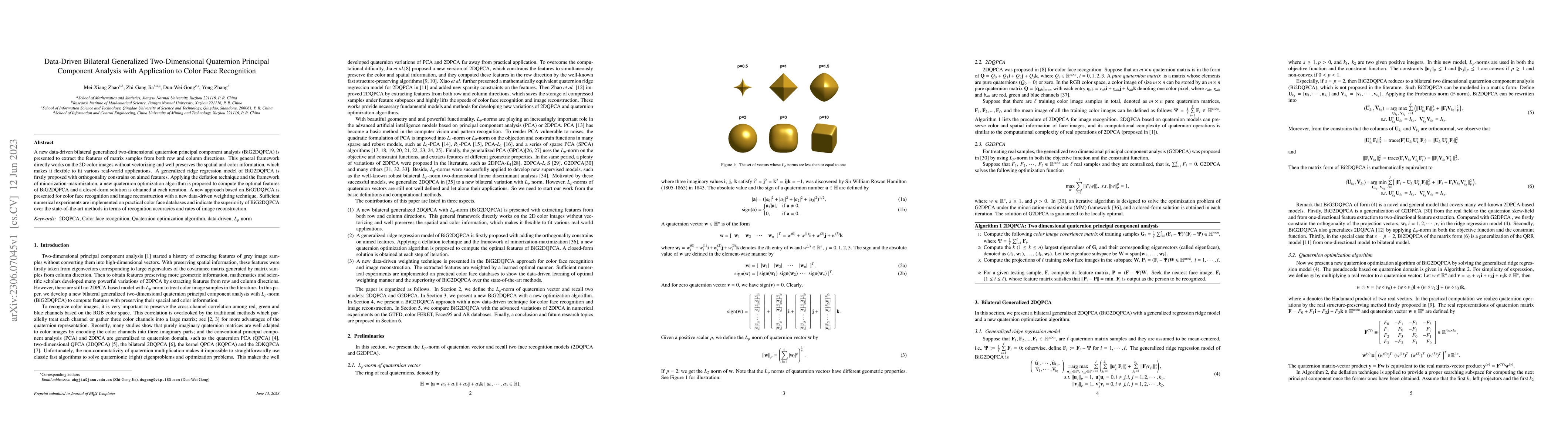 Thumbnail for Data-Driven Bilateral Generalized Two-Dimensional Quaternion Principal
  Component Analysis with Application to Color Face Recognition