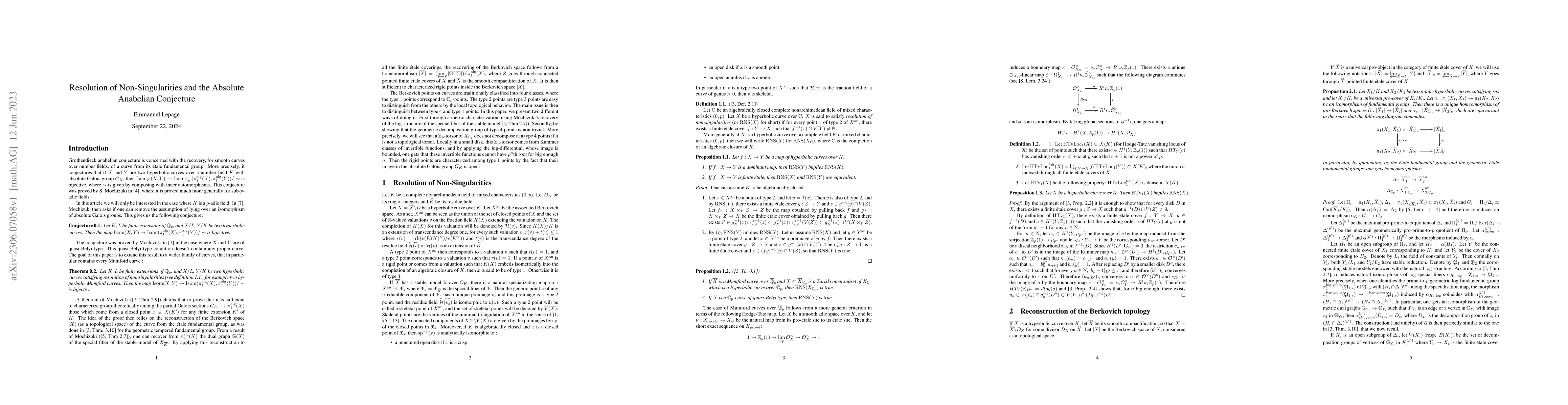 Thumbnail for Resolution of non-singularities and the absolute anabelian conjecture