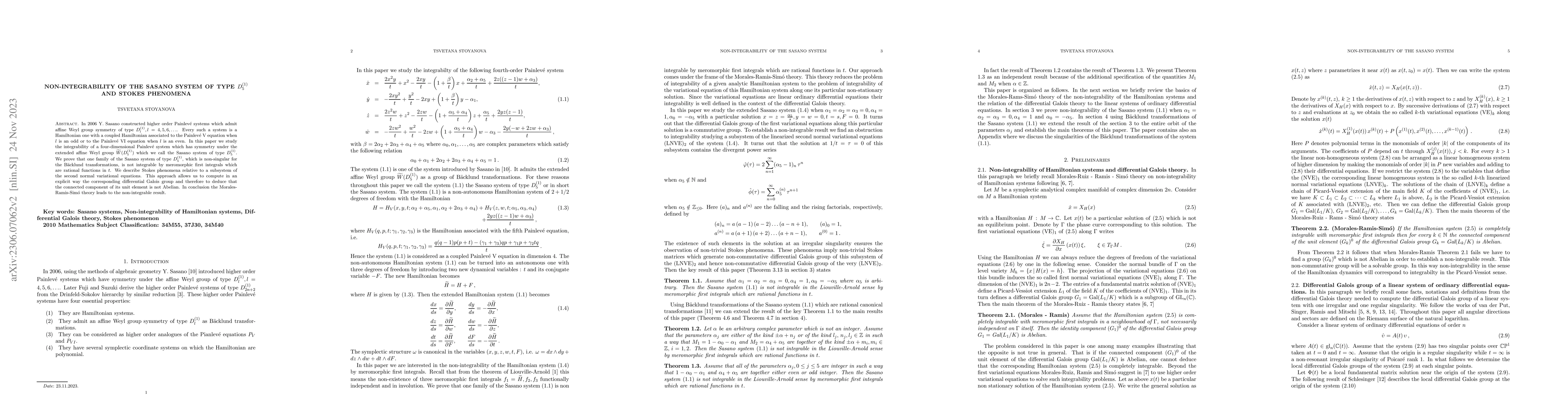 Thumbnail for Non-integrability of the Sasano system of type $D^{(1)}_5$ and Stokes
  phenomena