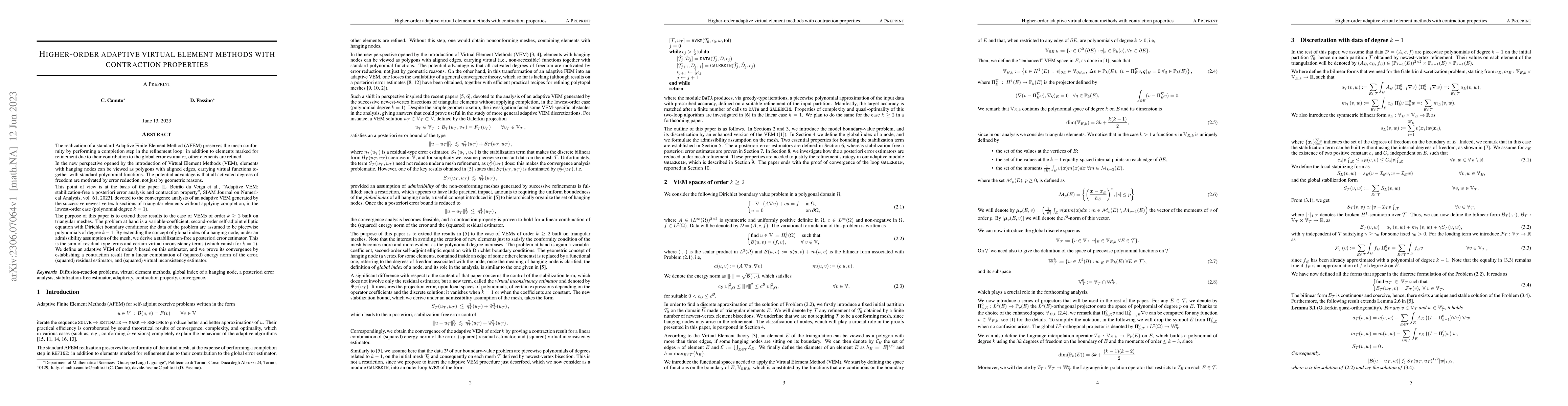 Thumbnail for Higher-order adaptive virtual element methods with contraction
  properties