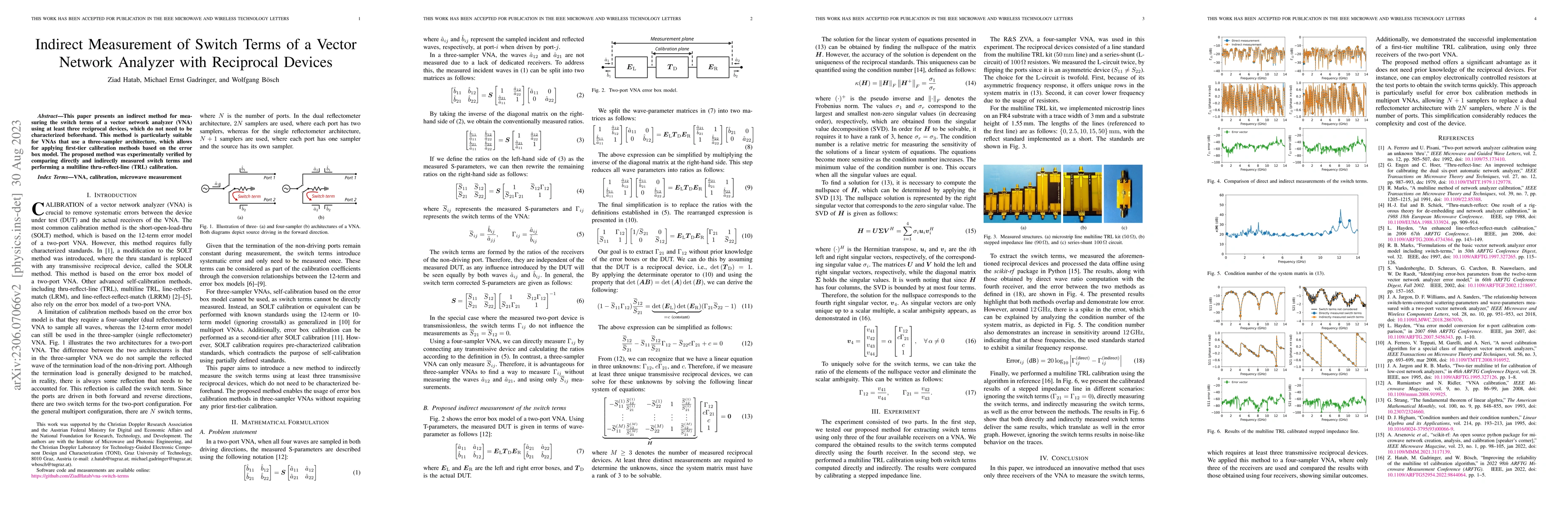 Thumbnail for Indirect Measurement of Switch Terms of a Vector Network Analyzer with
  Reciprocal Devices