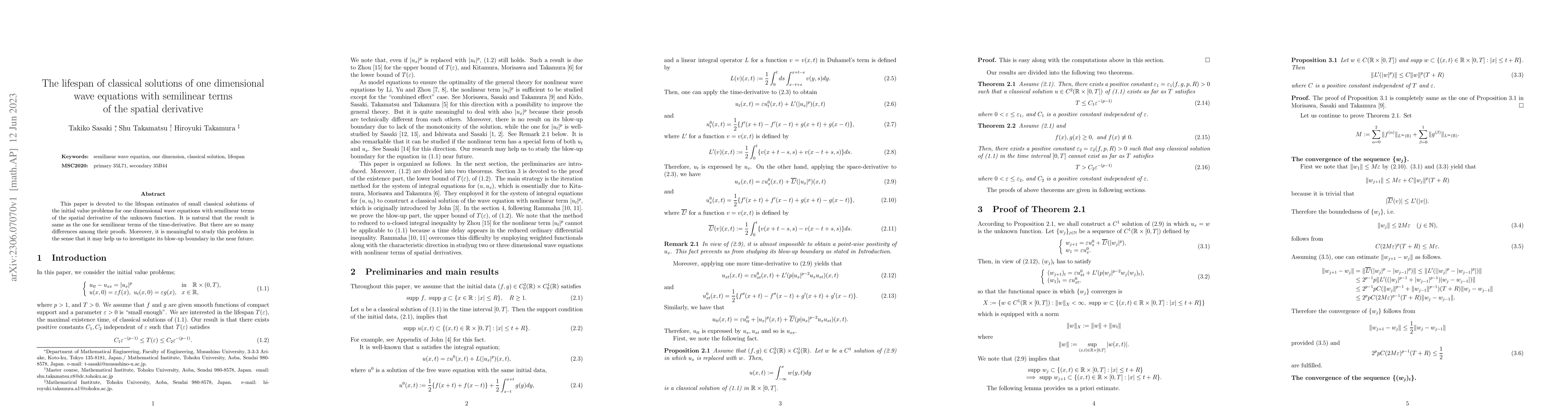 Thumbnail for The lifespan of classical solutions of one dimensional wave equations
  with semilinear terms of the spatial derivative