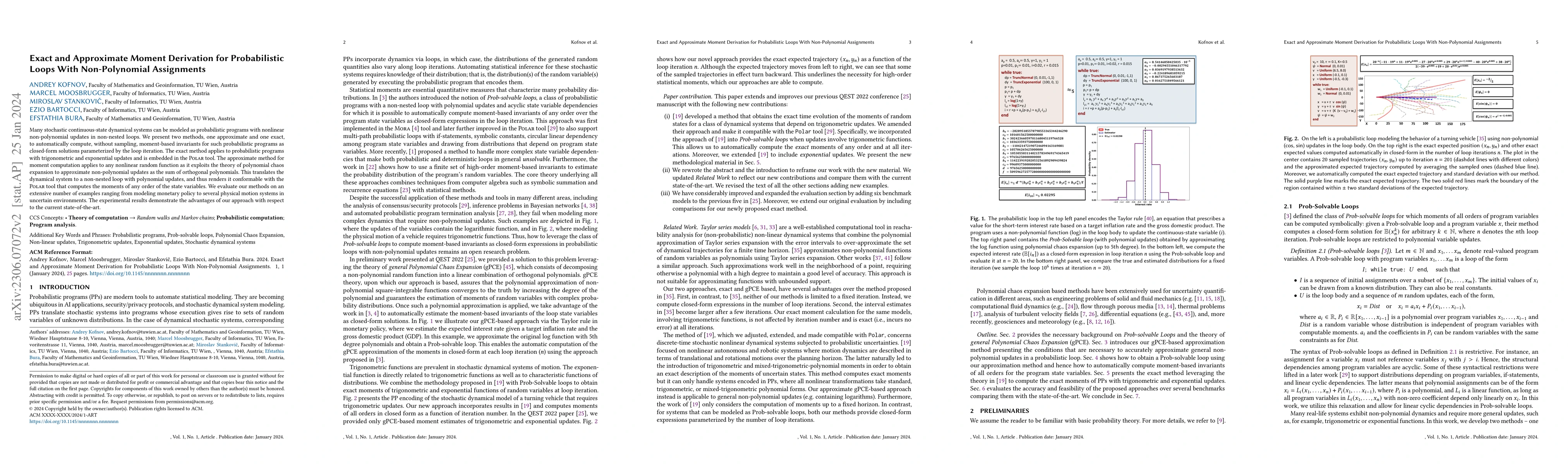 Thumbnail for Exact and Approximate Moment Derivation for Probabilistic Loops With
  Non-Polynomial Assignments