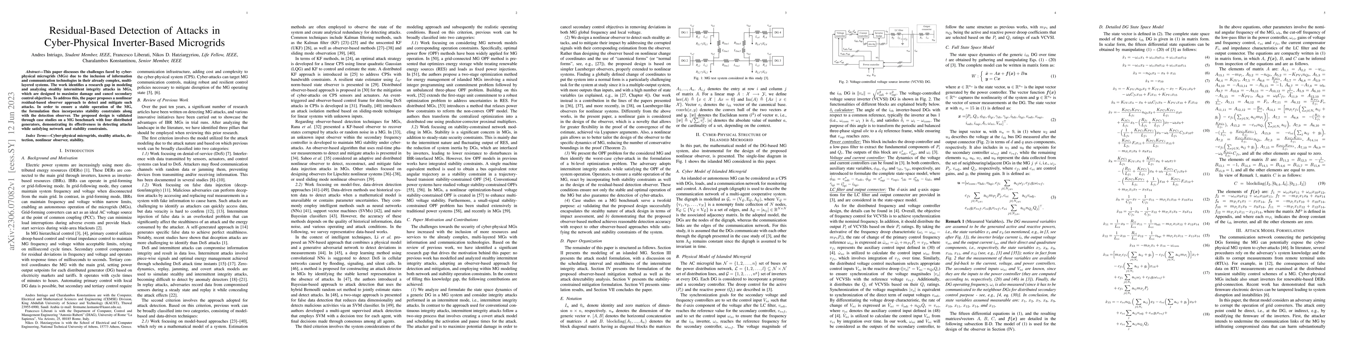 Thumbnail for Residual-Based Detection of Attacks in Cyber-Physical Inverter-Based
  Microgrids