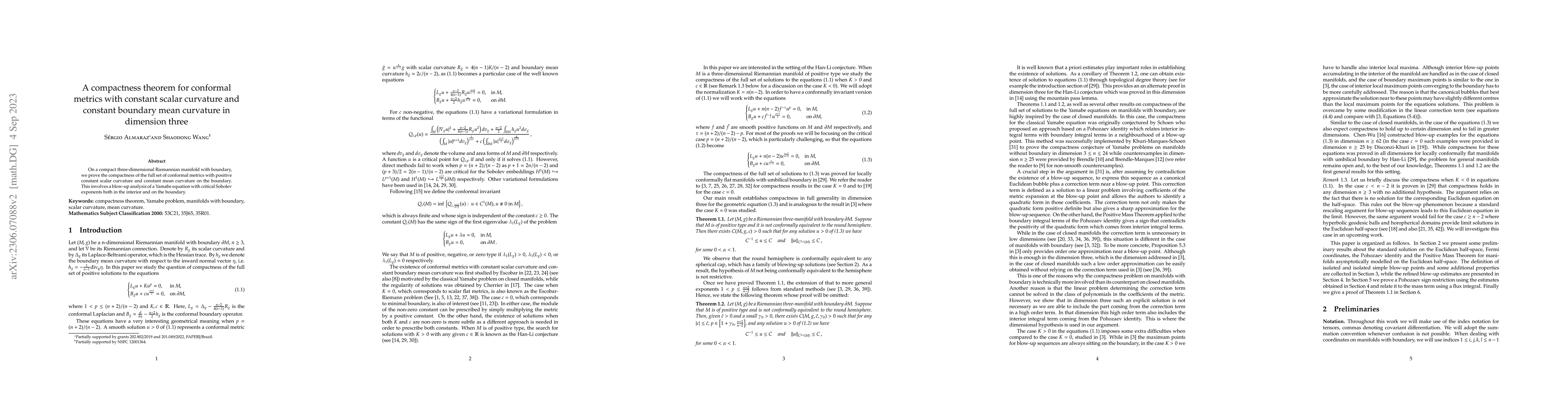Thumbnail for A compactness theorem for conformal metrics with constant scalar
  curvature and constant boundary mean curvature in dimension three