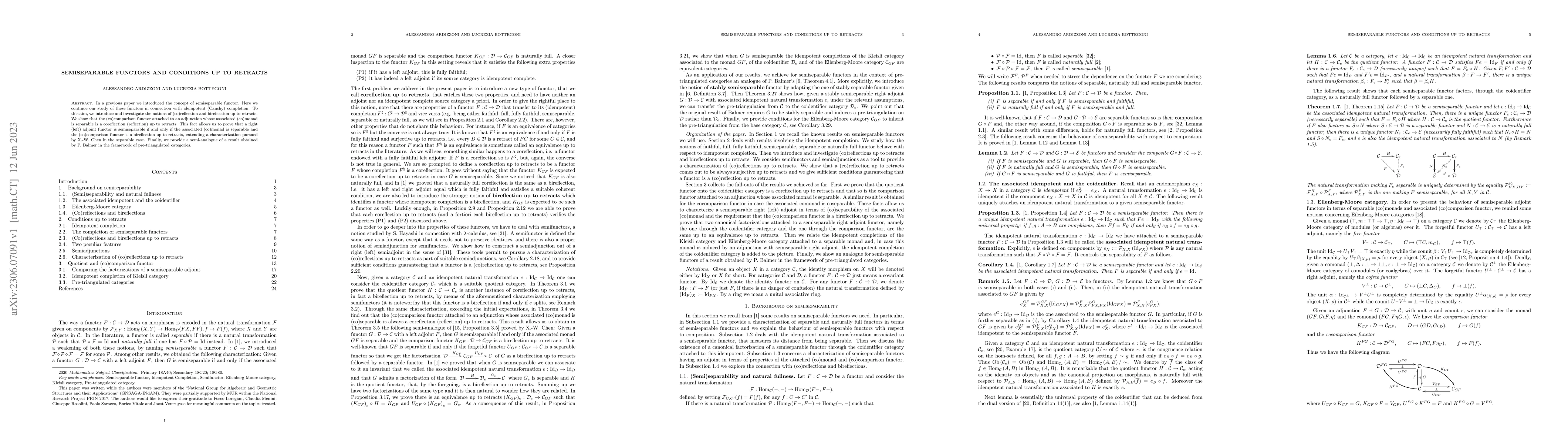 Thumbnail for Semiseparable functors and conditions up to retracts