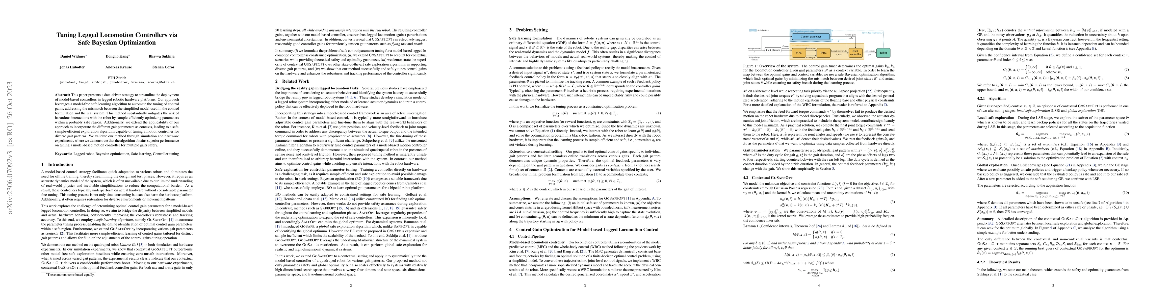 Thumbnail for Tuning Legged Locomotion Controllers via Safe Bayesian Optimization