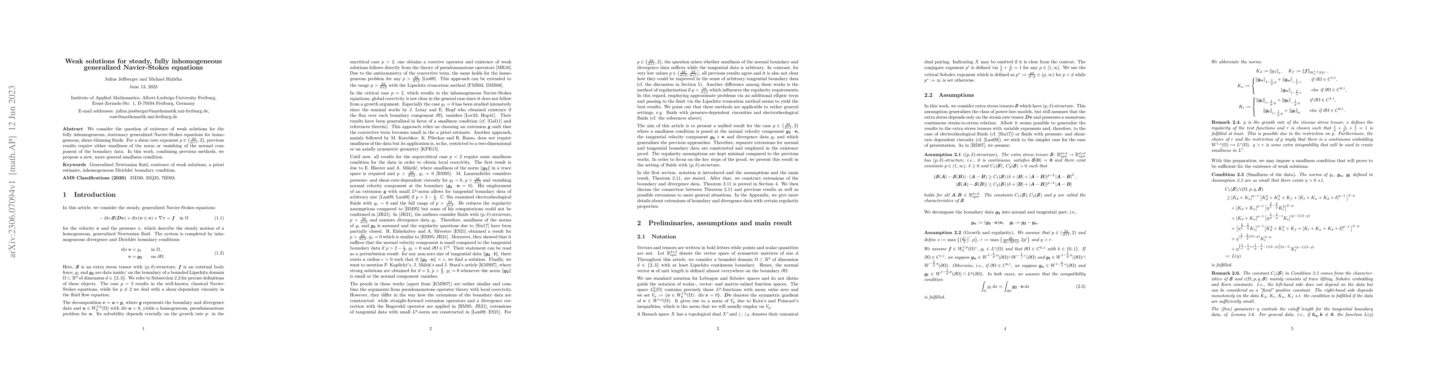 Thumbnail for Weak solutions for steady, fully inhomogeneous generalized Navier-Stokes
  equations
