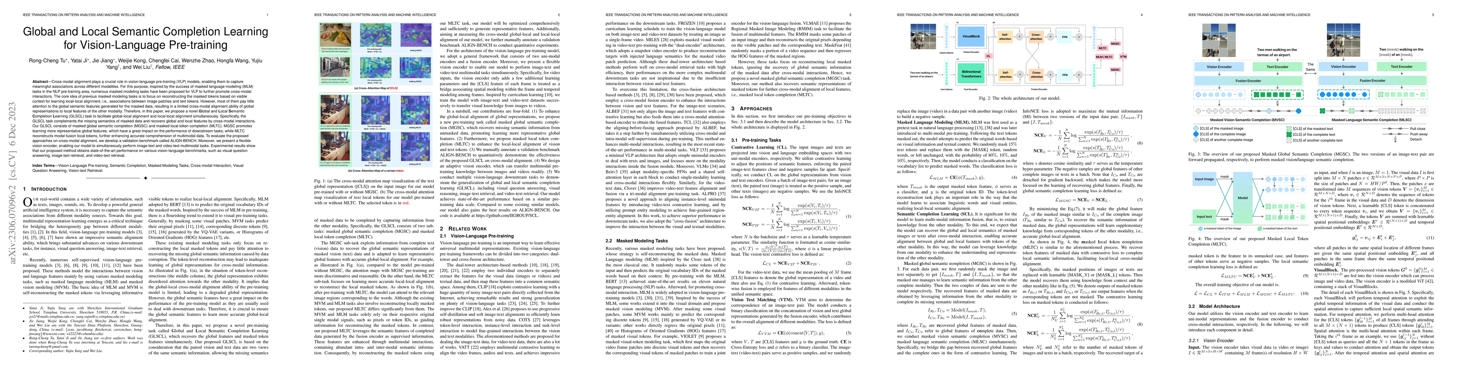 Thumbnail for Global and Local Semantic Completion Learning for Vision-Language
  Pre-training