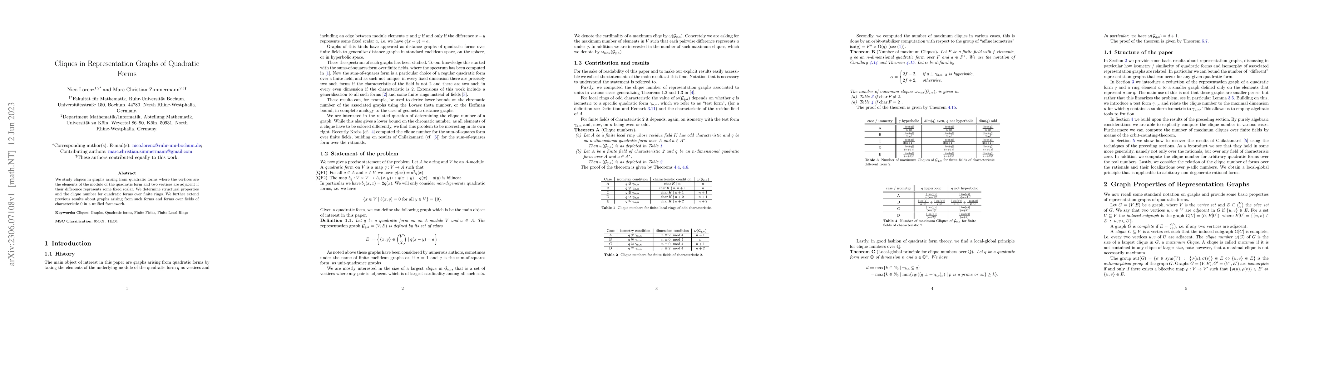 Thumbnail for Cliques in Representation Graphs of Quadratic Forms