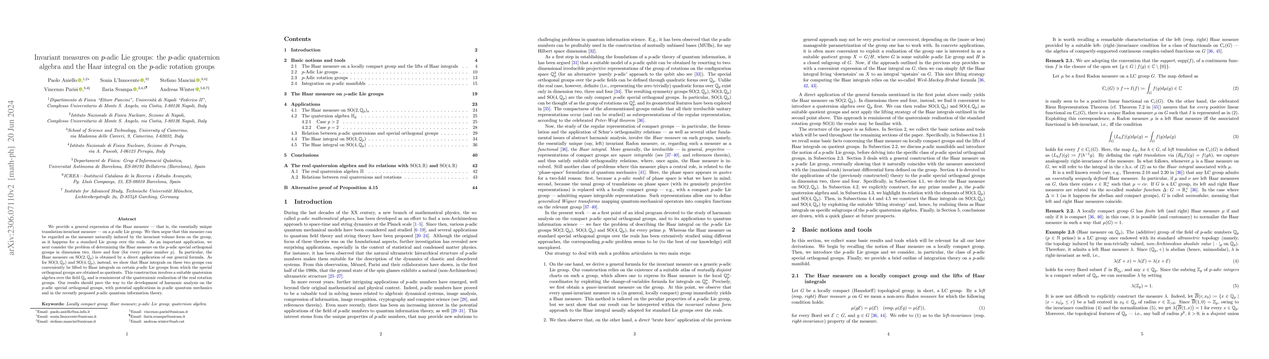 Thumbnail for Invariant measures on p-adic Lie groups: the p-adic quaternion algebra
  and the Haar integral on the p-adic rotation groups
