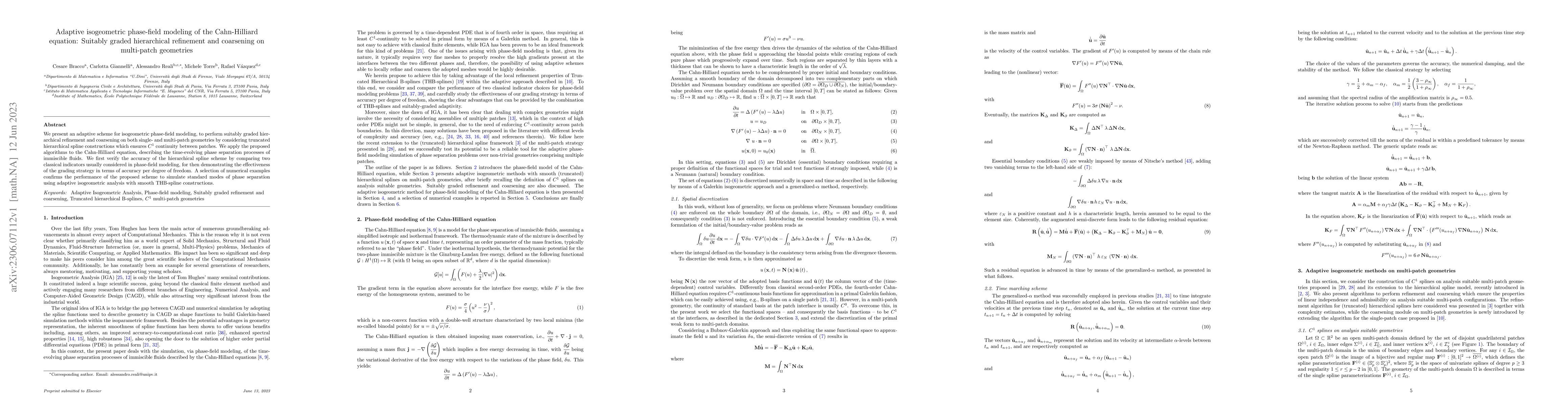 Thumbnail for Adaptive isogeometric phase-field modeling of the Cahn-Hilliard
  equation: Suitably graded hierarchical refinement and coarsening on
  multi-patch geometries