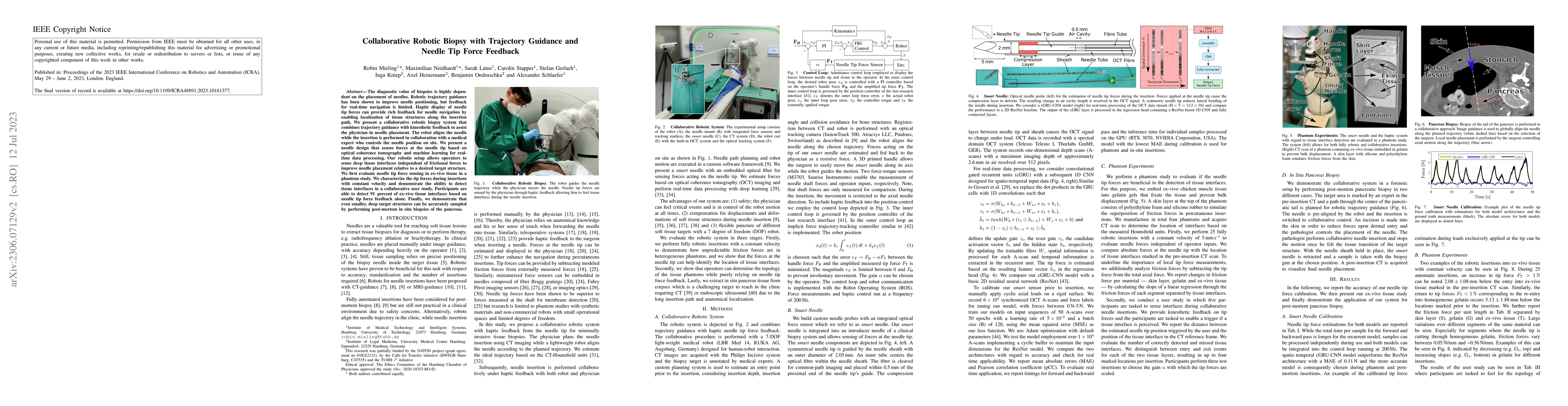 Thumbnail for Collaborative Robotic Biopsy with Trajectory Guidance and Needle Tip
  Force Feedback