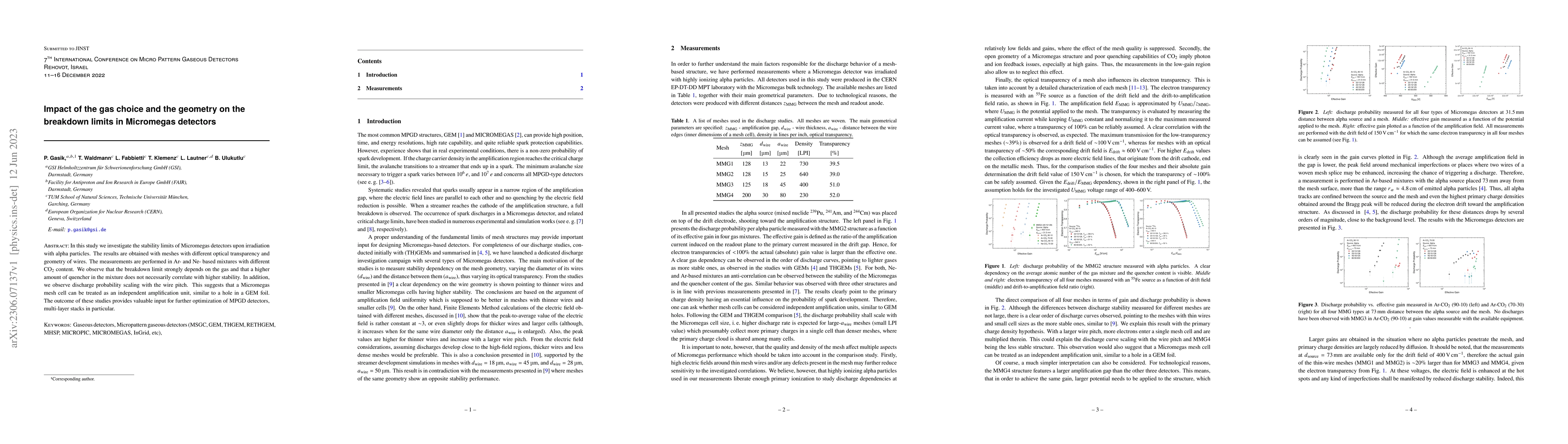Thumbnail for Impact of the gas choice and the geometry on the breakdown limits in
  Micromegas detectors