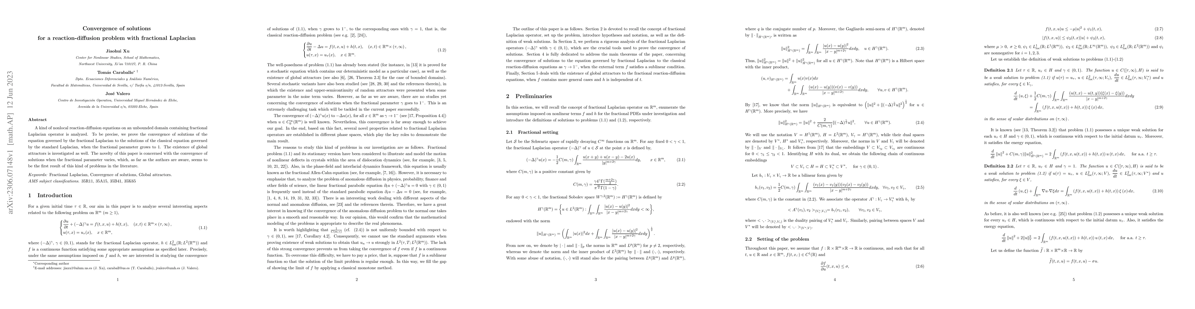 Thumbnail for Convergence of solutions for a reaction-diffusion problem with
  fractional Laplacian