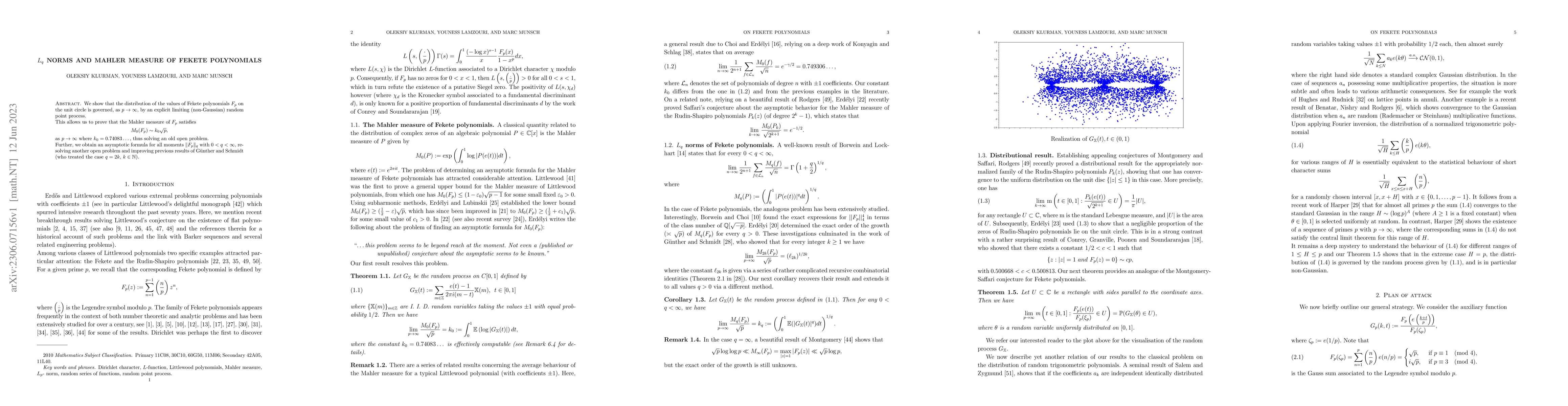 Thumbnail for $L_q$ norms and Mahler measure of Fekete polynomials