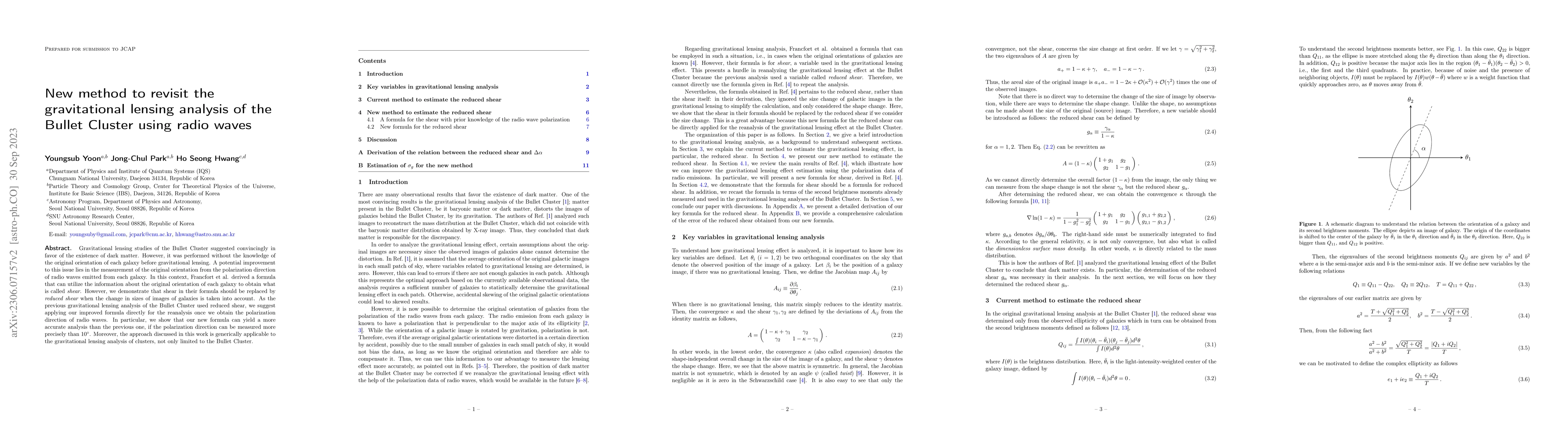 Thumbnail for New method to revisit the gravitational lensing analysis of the Bullet
  Cluster using radio waves
