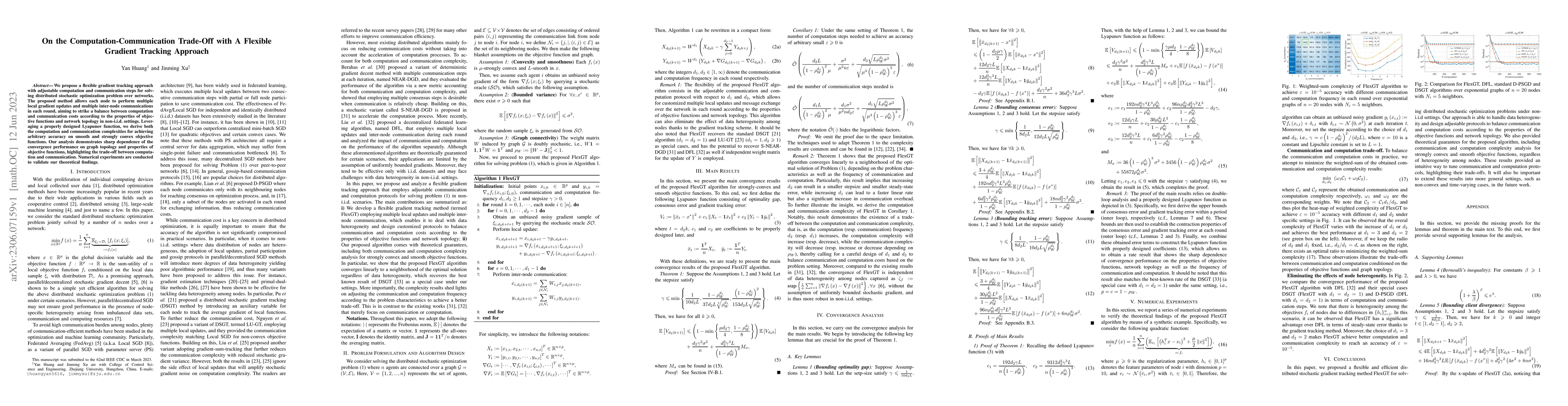 Thumbnail for On the Computation-Communication Trade-Off with A Flexible Gradient
  Tracking Approach