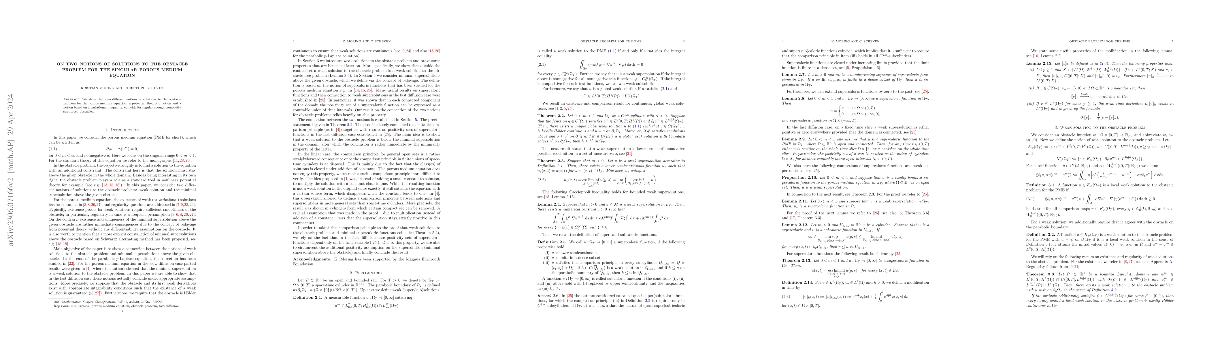 Thumbnail for On two notions of solutions to the obstacle problem for the singular
  porous medium equation