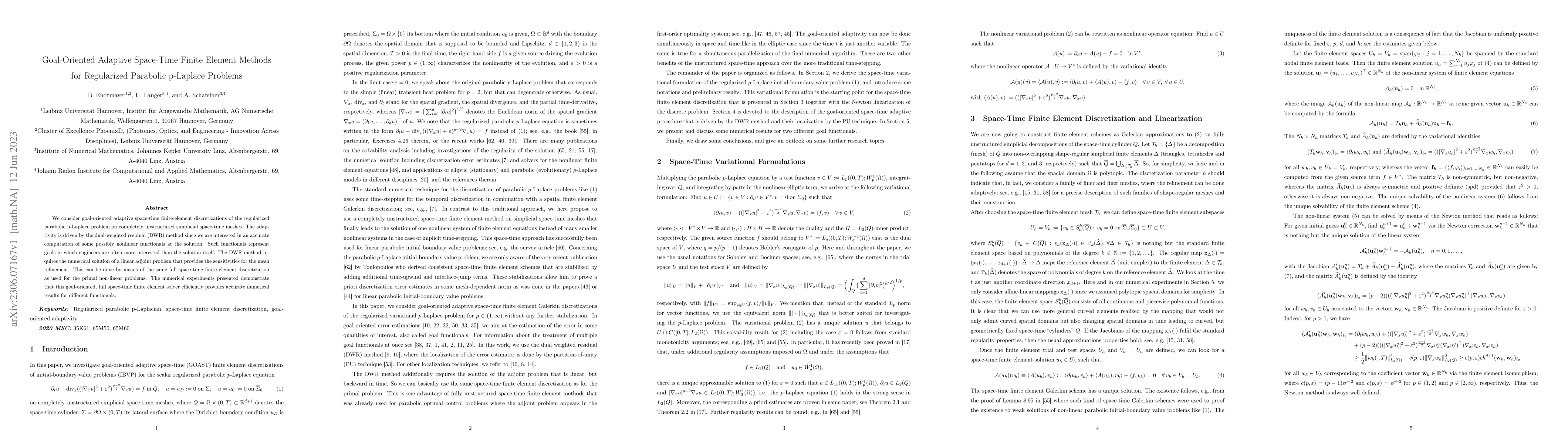 Thumbnail for Goal-Oriented Adaptive Space-Time Finite Element Methods for Regularized
  Parabolic p-Laplace Problems