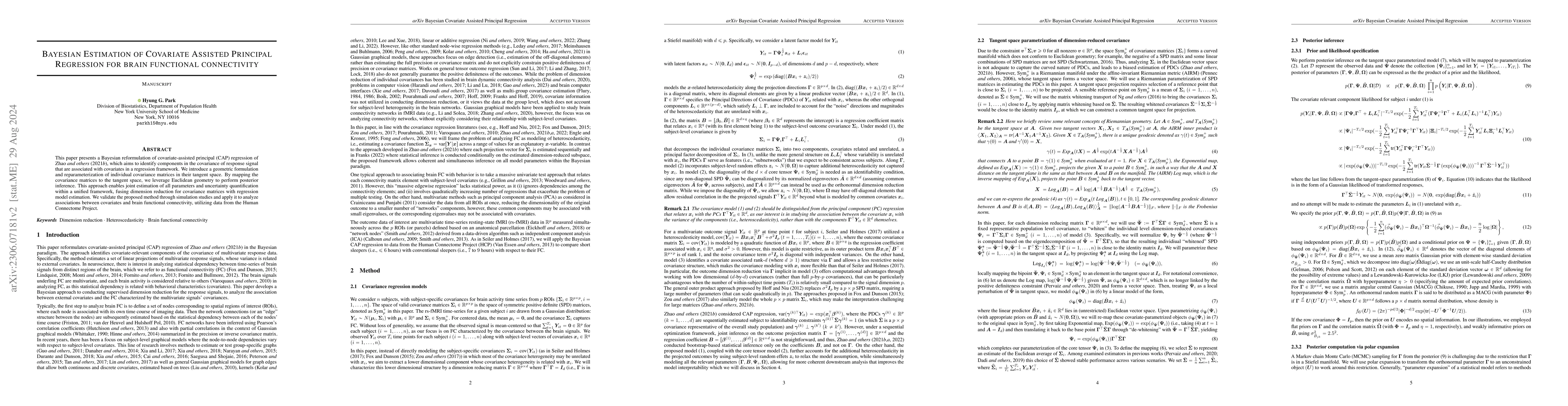 Thumbnail for Bayesian estimation of covariate assisted principal regression for brain
  functional connectivity