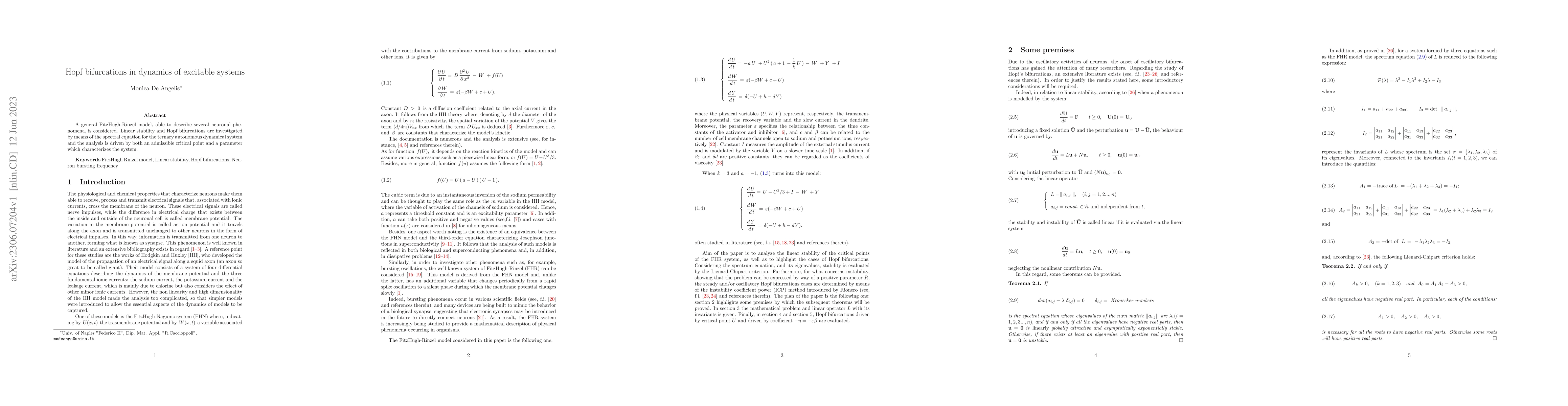 Thumbnail for Hopf bifurcations in dynamics of excitable systems