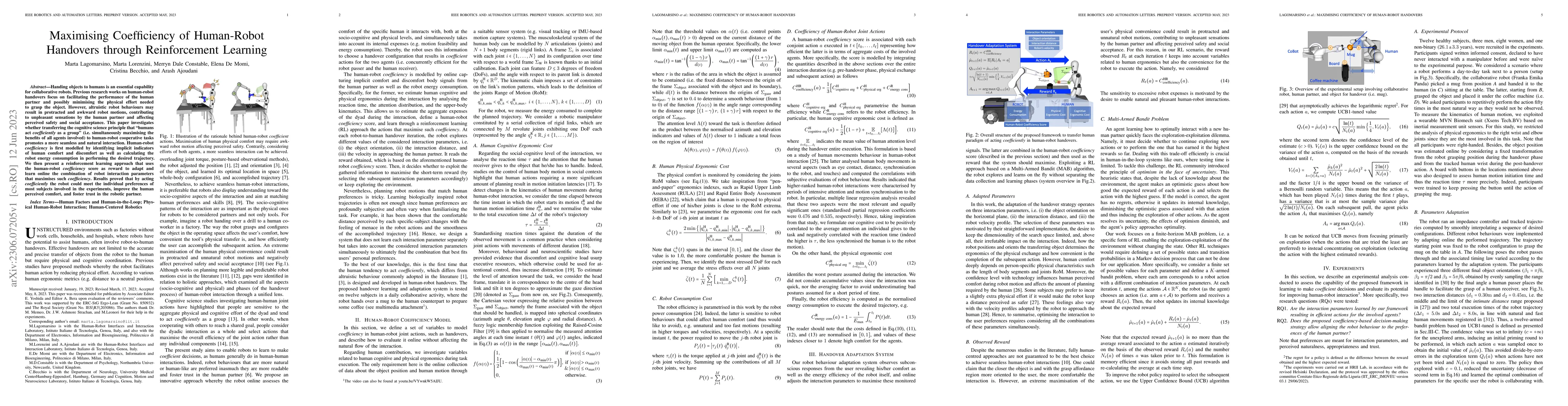 Thumbnail for Maximising Coefficiency of Human-Robot Handovers through Reinforcement
  Learning