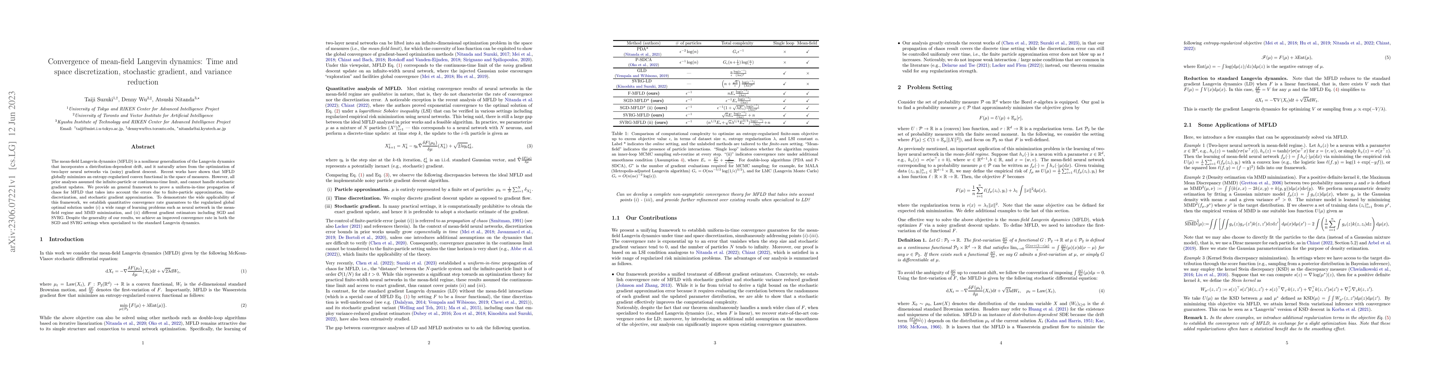 Thumbnail for Convergence of mean-field Langevin dynamics: Time and space
  discretization, stochastic gradient, and variance reduction