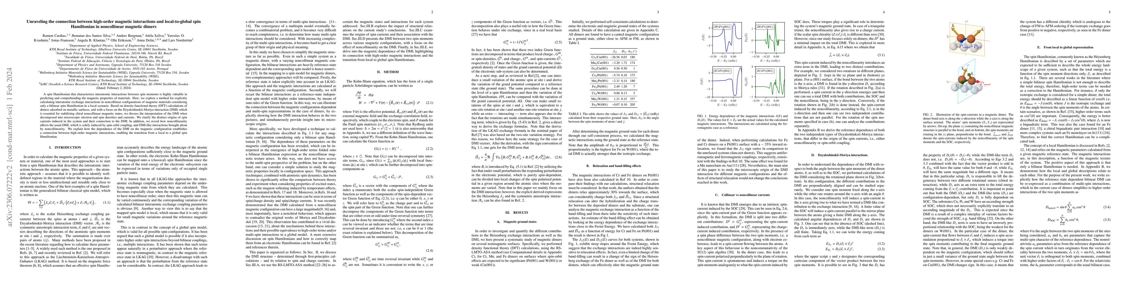 Thumbnail for Unraveling the connection between high-order magnetic interactions and
  local-to-global spin Hamiltonian in non-collinear magnetic dimers
