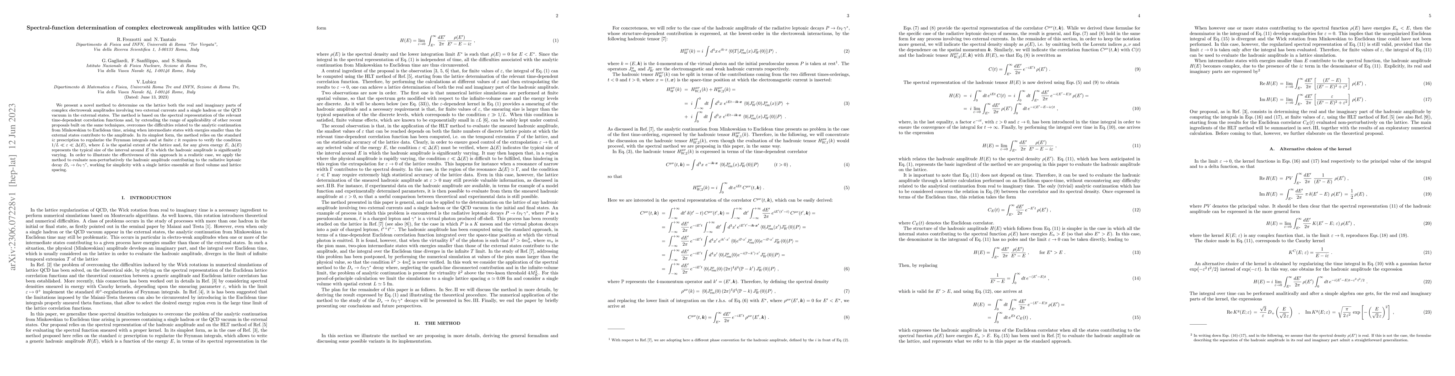 Thumbnail for Spectral-function determination of complex electroweak amplitudes with
  lattice QCD