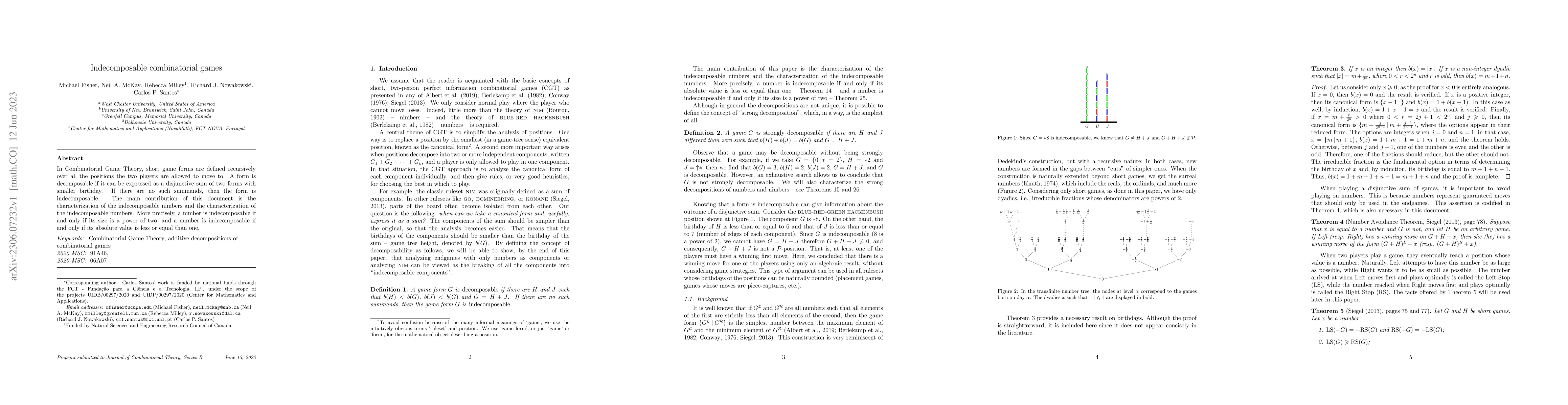 Thumbnail for Indecomposable combinatorial games
