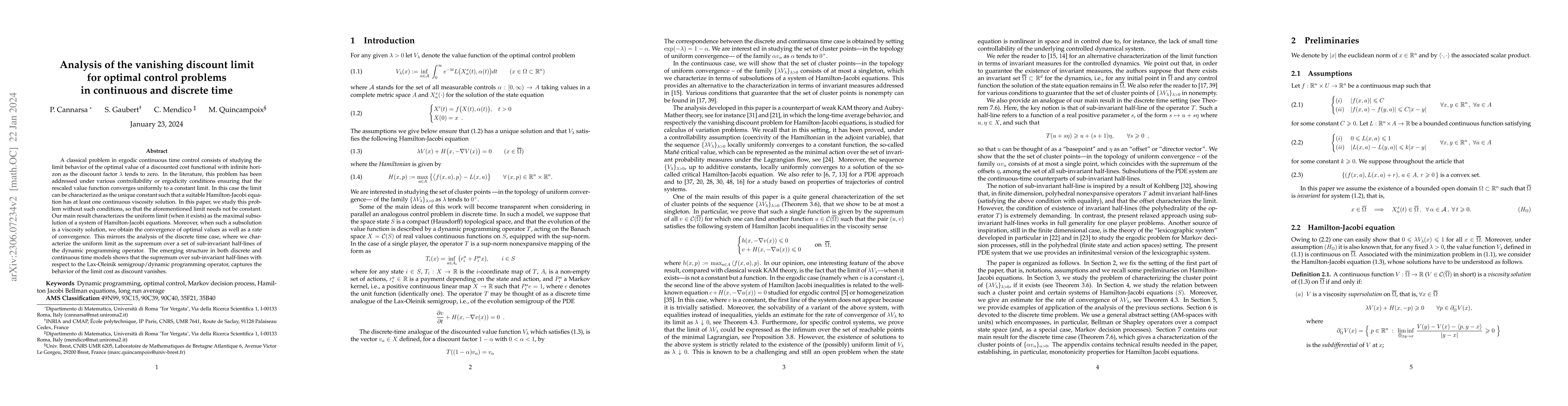 Thumbnail for Analysis of the vanishing discount limit for optimal control problems in
  continuous and discrete time