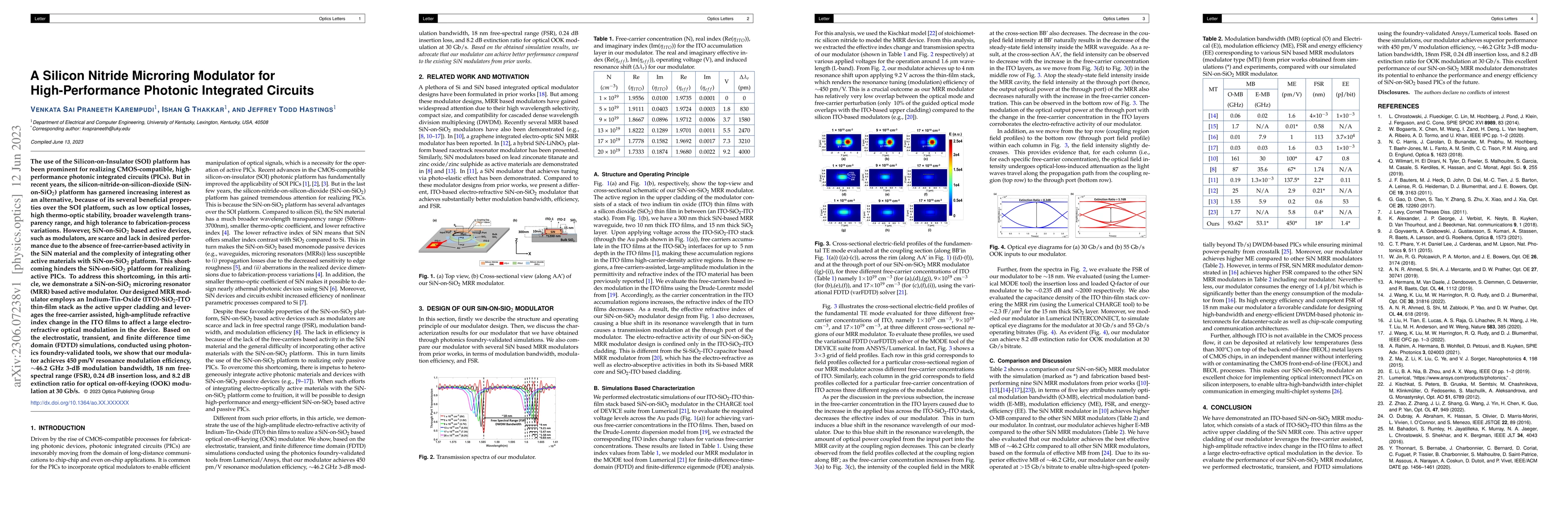 Thumbnail for A Silicon Nitride Microring Modulator for High-Performance Photonic
  Integrated Circuits