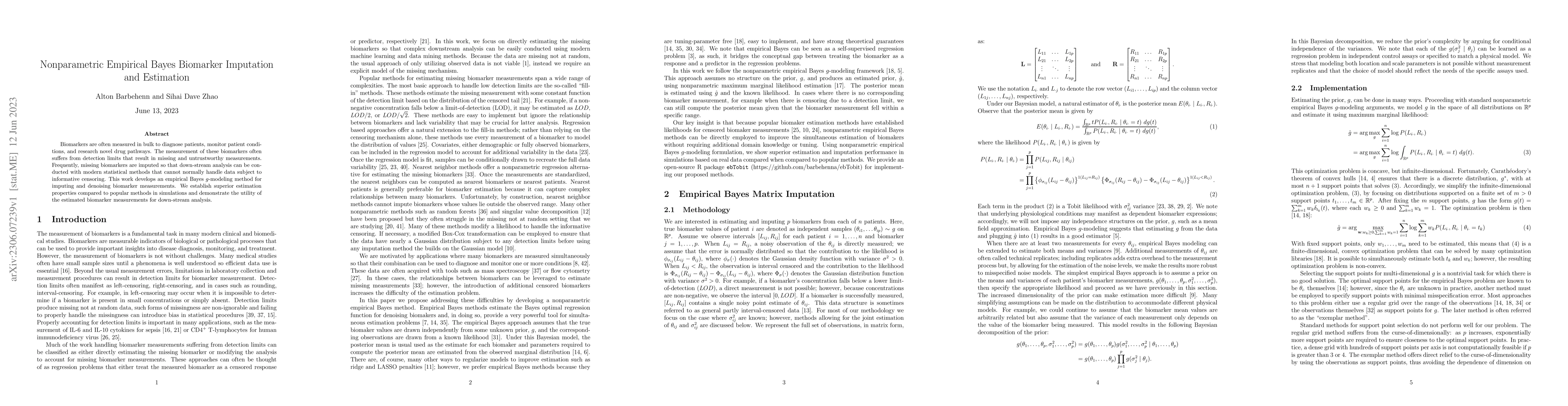 Thumbnail for Nonparametric empirical Bayes biomarker imputation and estimation