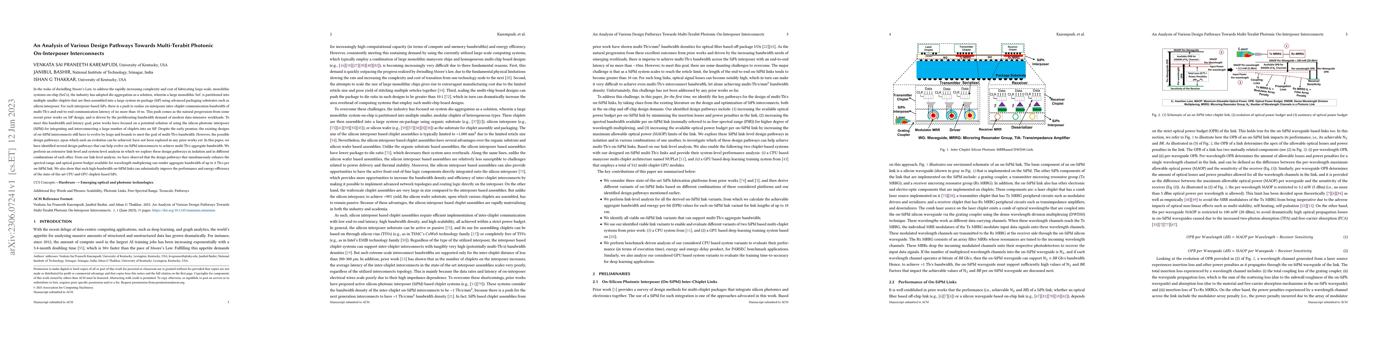 Thumbnail for An Analysis of Various Design Pathways Towards Multi-Terabit Photonic
  On-Interposer Interconnects