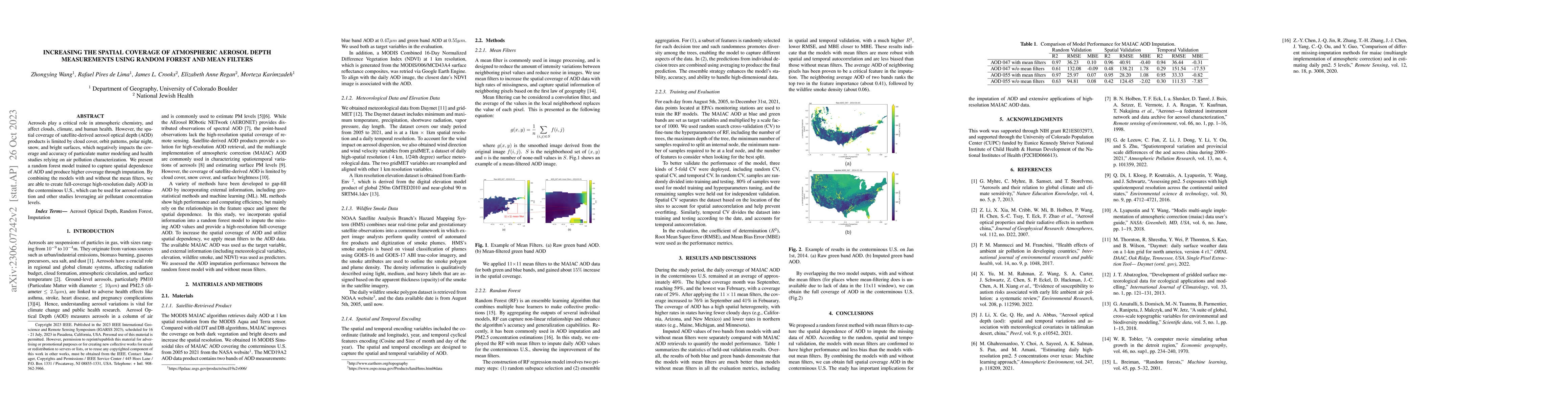 Thumbnail for Increasing the Spatial Coverage of Atmospheric Aerosol Depth
  Measurements Using Random Forest and Mean Filters