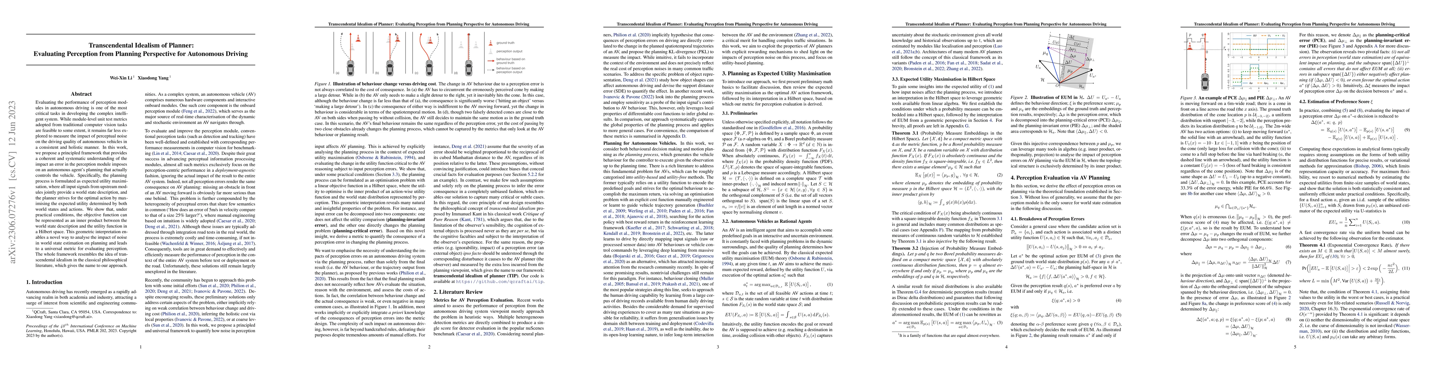 Thumbnail for Transcendental Idealism of Planner: Evaluating Perception from Planning
  Perspective for Autonomous Driving